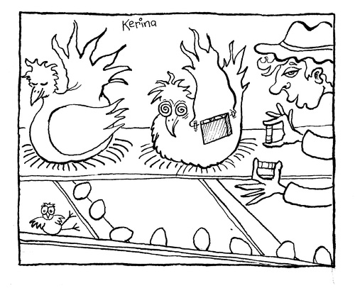 Cartoon: Battery Hens (medium) by Kerina Strevens tagged farmer,power,batteries,chicks,eggs,hens