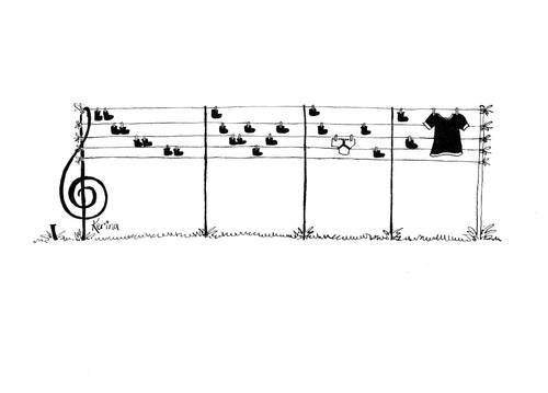 Cartoon: Musicians Washing Line 2 (medium) by Kerina Strevens tagged musician,music,stave,notes,washing,line