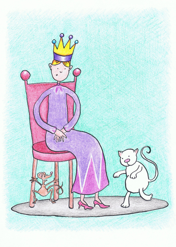 Cartoon: Visiting the Queen (medium) by Kerina Strevens tagged cat,london,chair,mouse,queen,rhyme,nursery,children