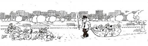 Cartoon: Picking up litter in park (medium) by Ken tagged litter,abfall,müll,park,sammeln,aufsammeln,sauber,aufräumen,wegschaffen,wegbringen,reinigung,penner,obdachlose,bettler,schnorrer,gesellschaft,szene,armut,verwaltung,betrunkene,säufer,alkohol,ansehen,aussehen,image,stadt,reinigen,haufen,gruppe