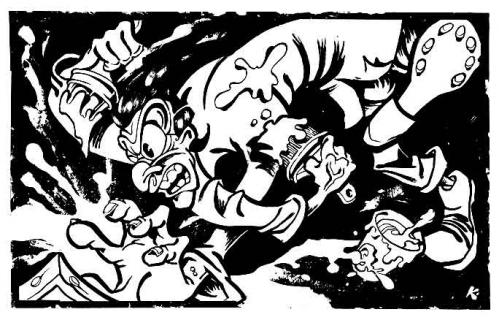 Cartoon: A Brush with Fury. (medium) by Milton tagged art,artist,paint,painter,anger,action,expression,emotion,man