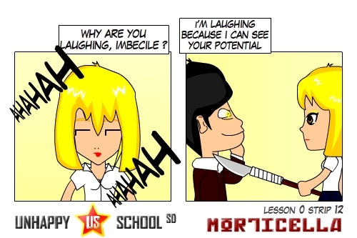 Cartoon: US lesson 0 Strip 12 (medium) by morticella tagged uslesson0,unhappy,school,morticella,manga
