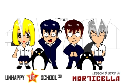 Cartoon: US lesson 0 Strip 14 (medium) by morticella tagged uslesson0,unhappy,school,morticella,manga