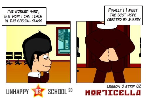 Cartoon: US lesson 0 Strip 2 (medium) by morticella tagged uslesson0,unhappy,school,morticella,manga