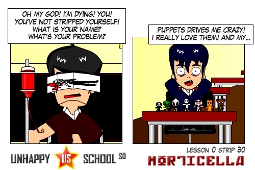 Cartoon: US lesson 0 Strip 30 (medium) by morticella tagged uslesson0,unhappy,school,morticella,manga,technique