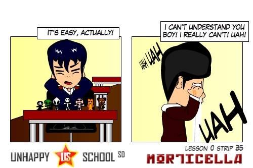 Cartoon: US lesson 0 Strip 35 (medium) by morticella tagged uslesson0,unhappy,school,morticella,manga