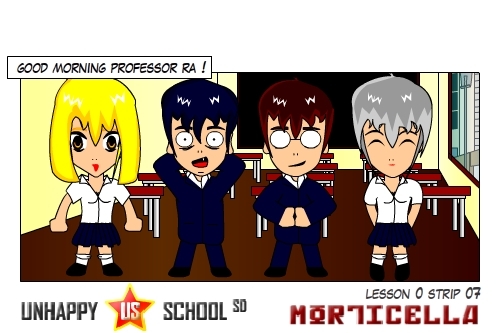 Cartoon: US lesson 0 Strip 7 (medium) by morticella tagged uslesson0,unhappy,school,morticella,manga