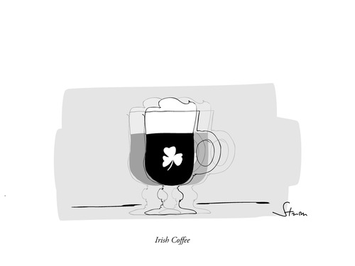 Cartoon: Irish Coffee (medium) by philippsturm tagged irish,coffee,alcohol,alkohol,prost,cheers,betrunken,drunken,party,drinking,kaffee,likör,doppelt,sahne,kleeblatt,irland,cup,tasse,heiß,hot