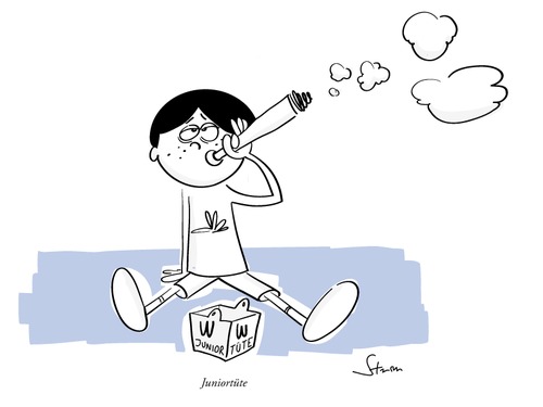 Cartoon: Juniortüte (medium) by philippsturm tagged tüte,kiffen,gras,drogen,kinder,cartoon,rauchen,fastfood,ernährung,erziehung,fast,food,jugend