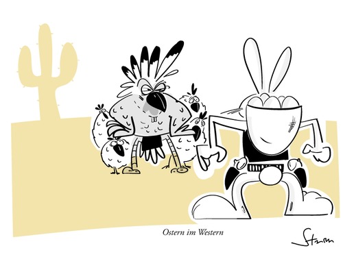 Cartoon: Ostern im Western (medium) by philippsturm tagged ostern,easter,osterhase,eier,hühner,western,bonny,hase,cowboy,prärie