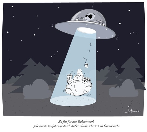 Cartoon: Übergewicht schützt! (medium) by philippsturm tagged ufo,alien,außerirdische,fett,übergewicht,diät,abduction,entführung,spaceship,raumschiff,et,dick,fastfood,traktorstrahl,nacht,horror,scifi