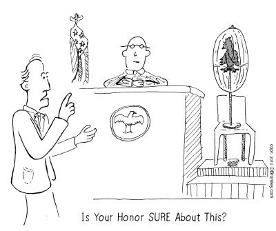 Cartoon: Is Your Honor Sure About This? (medium) by David_Bromley tagged court,lawyer,judge,parrot,jury,law,witness,stand