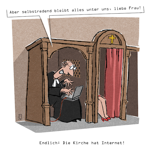 Cartoon: Beichte (medium) by Jan Rieckhoff tagged beichte,kirche,religion,katholisch,pfarrer,beichtstuhl,beichtvater,geheim,öffentlich,netz,web,internet,cartoon,karikatur,witz,jan,rieckhoff,beichte,kirche,religion,katholisch,pfarrer,beichtstuhl,beichtvater,geheim,öffentlich,netz,web,internet,cartoon,karikatur,witz,jan,rieckhoff