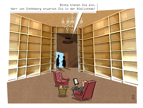 Cartoon: Bibliothek (medium) by Jan Rieckhoff tagged ebook,reader,kindle,tolino,buch,bibliothek,epub,download,lesen,amazon,thalia,cartoon,karikatur,witz,jan,rieckhoff,ebook,reader,kindle,tolino,buch,bibliothek,epub,download,lesen,amazon,thalia,cartoon,karikatur,witz,jan,rieckhoff