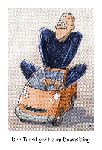 Cartoon: Downsizing (medium) by Jan Rieckhoff tagged auto,technik,verkehr,sparen,umwelt,trend,verbrauch,klein,niedrig,wenig,auto,technik,verkehr,sparen,umwelt,trend,verbrauch,klein,niedrig,wenig