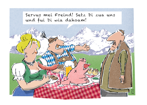 Cartoon: Gast (medium) by Jan Rieckhoff tagged migrant,einwanderer,auslaender,fremder,fremdenhass,gastfreundschaft,gast,aufnahme,verstaendnis,unverstaendnis,missverstaendnis,europa,deutschland,bayern,asyl,asylberwerber,asylsuchender,schlepper,menschen,krise,not,sicherheit,schutz,heimat,verlassen,arbeitsmigration,familiennachzug,eu,freizuegigkeit,cartoon,witz,karikatur,comic,jan,rieckhoff,migrant,einwanderer,auslaender,fremder,fremdenhass,gastfreundschaft,gast,aufnahme,verstaendnis,unverstaendnis,missverstaendnis,europa,deutschland,bayern,asyl,asylberwerber,asylsuchender,schlepper,menschen,krise,not,sicherheit,schutz,heimat,verlassen,arbeitsmigration,familiennachzug,eu,freizuegigkeit,cartoon,witz,karikatur,comic,jan,rieckhoff