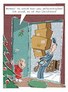 Cartoon: Christkind (small) by Jan Rieckhoff tagged weihnachten,schenken,tannenbaum,christkind,christfest,geschenk,gaben,bescherung,paket,paketdienst,päckchen,sendung,lieferung,bote,zusteller,lieferdienst,ups,dhl,hermes,online,versand,haus,haustür,heim