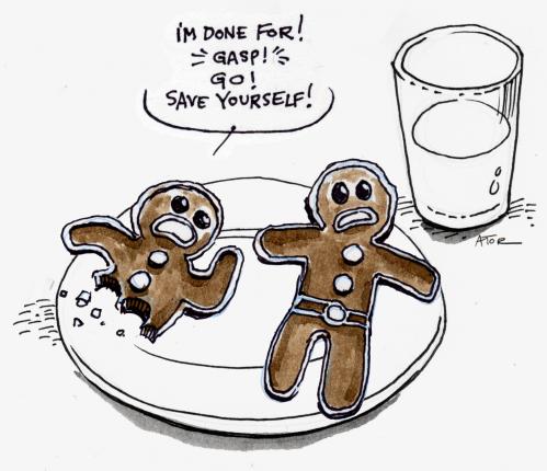 Cartoon: ...too late for me... (medium) by r8r tagged death,honor,movie,cliche,cookie,gingerbread,milk,snack,lebkuchen,essen,nachtisch,gebäck,retten,rettung,tod,sterben