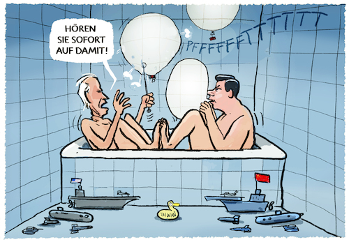 Cartoon: 99 Luftballons... (medium) by markus-grolik tagged xi,jinping,ballon,spionageballon,spionage,wetterballon,luftraum,voelkerrecht,montana,testballons,affäre,usa,china,joe,biden,washington,peking,militaer,taiwan,suedpazifik,ballonstreit,xi,jinping,ballon,spionageballon,spionage,wetterballon,luftraum,voelkerrecht,montana,testballons,affäre,usa,china,joe,biden,washington,peking,militaer,taiwan,suedpazifik,ballonstreit