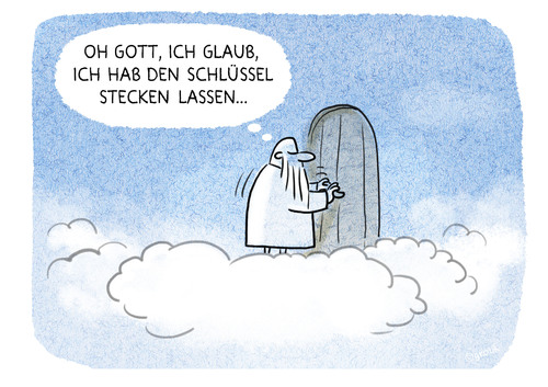 Cartoon: ... (medium) by markus-grolik tagged petrus,himmel,grolik,cartoon,einlass,vergesslichkeit,himmelspforte,wetter