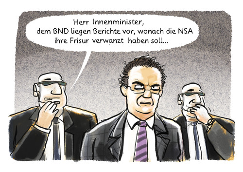 Cartoon: ... (medium) by markus-grolik tagged bnd,nsa,ausspähen,freihandelsabkommen,prism,abhören,freidrich,innenminister,bundesregierung,wanzen,cartoon,grolik