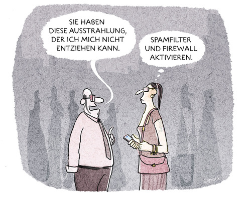 Cartoon: ... (medium) by markus-grolik tagged grolik,cartoon,talk,speeddating,dating,beziehung,geschlechter,frau,mann,liebe,sms,technik,spammail,spam,computervirus,virenschutz,kompliment,ausstrahlung