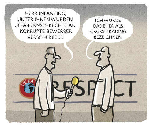 Cartoon: ... (medium) by markus-grolik tagged uefa,tv,rechte,fifa,infantino,präsident,interpol,korrupt,cross,trading,fussball,panama,papers,geldwäsche,uefa,tv,rechte,fifa,infantino,präsident,interpol,korrupt,cross,trading,fussball,panama,papers,geldwäsche