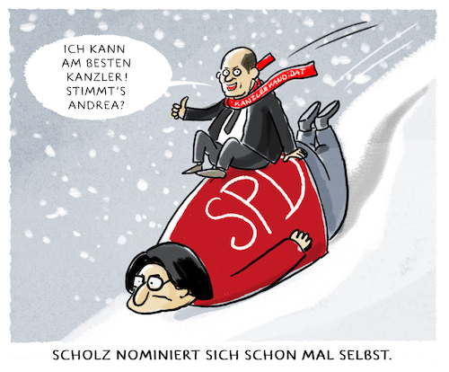 Cartoon: ... (medium) by markus-grolik tagged illustration,karikatur,kanzler,partei,stellt,kandidat,kandidaten,spd,kanzlerkandidat,andrea,nahles,olaf,scholz,illustration,karikatur,kanzler,partei,stellt,kandidat,kandidaten,spd,kanzlerkandidat,andrea,nahles,olaf,scholz