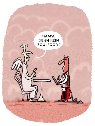 Cartoon: ... (medium) by markus-grolik tagged soulfood,framing,wording,essen,konsum,hölle,religion,genuss,engel,himmel,paradies,gastro,soulfood,framing,wording,essen,konsum,hölle,religion,genuss,engel,himmel,paradies,gastro