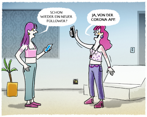 Cartoon: ... (medium) by markus-grolik tagged corona,ansteckung,warnung,freundinnen,follower,positiv,user,interface,alarm,corona,ansteckung,warnung,freundinnen,follower,positiv,user,interface,alarm