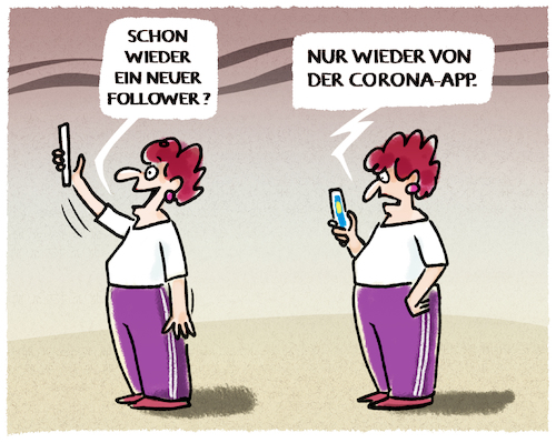 Cartoon: ... (medium) by markus-grolik tagged corona,ansteckung,warnung,freundinnen,follower,positiv,user,interface,alarm,corona,ansteckung,warnung,freundinnen,follower,positiv,user,interface,alarm