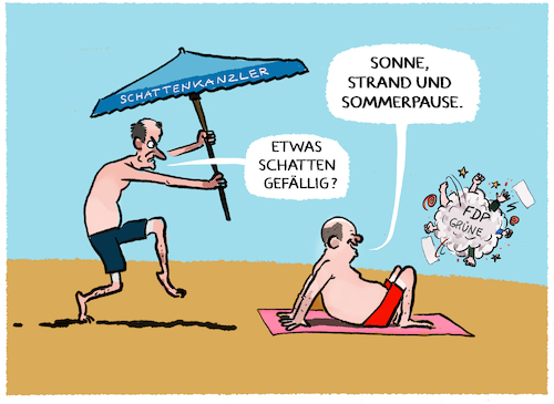 Cartoon: Ab in die Sommerpause... (medium) by markus-grolik tagged sommerpause,sommerloch,scholz,merz,ampel,ampelstreit,fdp,gruene,koalition,deutschland,bundeskanzler,schatten,schattenkanzler,union,kanzlerkandidat,ferien,sommerinterview,sommerpause,sommerloch,scholz,merz,ampel,ampelstreit,fdp,gruene,koalition,deutschland,bundeskanzler,schatten,schattenkanzler,union,kanzlerkandidat,ferien,sommerinterview