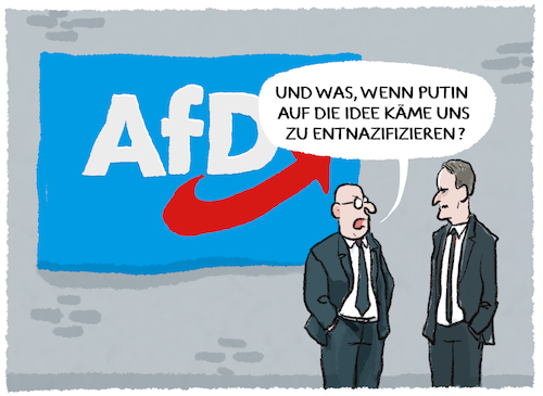 Cartoon: AfD und Putin (medium) by markus-grolik tagged afd,putin,russland,entnazifizierung,ukraine,krieg,deutschland,aussenpolitik,scholz,nato,berlin,gasabhaengigkeit,rohstoffe,kriegskasse,ruestungsetat,strategie,afd,putin,russland,entnazifizierung,ukraine,krieg,deutschland,aussenpolitik,scholz,nato,berlin,gasabhaengigkeit,rohstoffe,kriegskasse,ruestungsetat,strategie