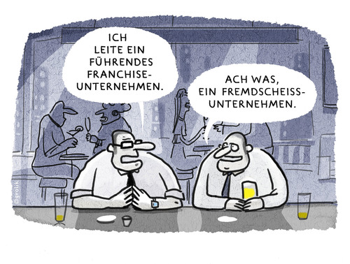 Cartoon: Afterwork-Karriereplausch.... (medium) by markus-grolik tagged karriere,geld,franchise,franchising,sub,unternehmer,unternehmen,wirtschaft,kohle,angeber,geschäftsidee,vermieten,cartoon,grolik