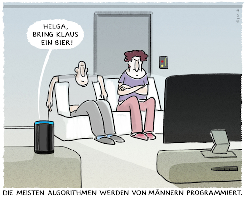 Cartoon: Algorithmen... (medium) by markus-grolik tagged algorithmen,sexismus,mann,frau,programmierung,smart,home,bier,ehe,alexa,digital,algorithmen,sexismus,mann,frau,programmierung,smart,home,bier,ehe,alexa,digital