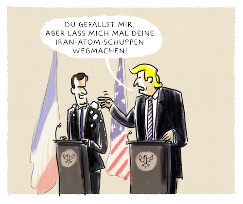 Cartoon: ...almost best friends (medium) by markus-grolik tagged macron,trump,iran,atom,atomabkommen,usa,europa,syrien,amerika,macron,trump,iran,atom,atomabkommen,usa,europa,syrien,amerika