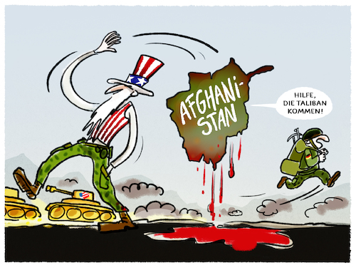 Cartoon: Am Hindukusch... (medium) by markus-grolik tagged afghanistan,taliban,usa,verantwortung,kabul,rueckzug,radikalislam,krieg,afghanistan,taliban,usa,verantwortung,kabul,rueckzug,radikalislam,krieg