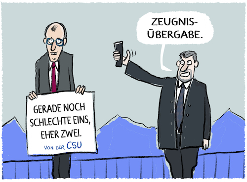 Cartoon: Auf der Zugspitze... (medium) by markus-grolik tagged zugspitze,gipfeltreffen,merz,soeder,cdu,csu,bayern,regierung,berlin,deutschland,100,tage,fazit,sommerpause,presse,zugspitze,gipfeltreffen,merz,soeder,cdu,csu,bayern,regierung,berlin,deutschland,100,tage,fazit,sommerpause,presse