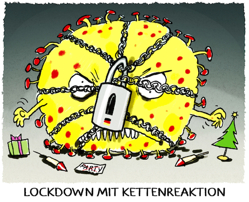 Cartoon: Ausgangssperre.. (medium) by markus-grolik tagged kettenreaktion,harter,lockdown,deutschland,weihnachten,kette,silvester,pandemie,ketten,gefangen,kettenreaktion,harter,lockdown,deutschland,weihnachten,kette,silvester,pandemie,ketten,gefangen