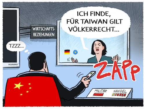 Cartoon: Baerbock positioniert sich... (medium) by markus-grolik tagged china,peking,taiwan,pelosi,usa,voelkerrecht,aussenpolitik,barbock,ampel,xi,jinping,wirtschaft,handel,militaer,westen,europa,asien,china,peking,taiwan,pelosi,usa,voelkerrecht,aussenpolitik,barbock,ampel,xi,jinping,wirtschaft,handel,militaer,westen,europa,asien