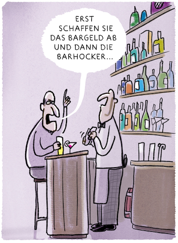 Cartoon: ...bargeldlos... (medium) by markus-grolik tagged sparkassen,app,geld,bargeld,bitcoin,digital,bezahlen,scheine,münzgeld,banken,sparkassen,app,geld,bargeld,bitcoin,digital,bezahlen,scheine,münzgeld,banken