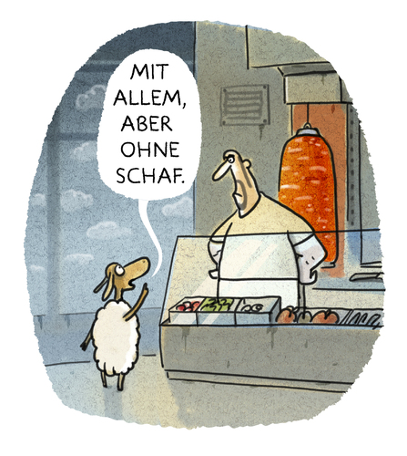 Cartoon: ...Bestellung... (medium) by markus-grolik tagged doener,schaf,vegan,ernährung,essen,vegetarisch,grolik,doener,schaf,vegan,ernährung,essen,vegetarisch,grolik