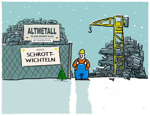 Cartoon: Weihnachtsfeier... (medium) by markus-grolik tagged schrottwichteln,schrott,altmetall,weihnachten,weihnachtsfeier,betrieb,schrottplatz,advent,wichteln,firma,arbeit,job,arbeitsplatz,schenken,stahl,schrottwichteln,schrott,altmetall,weihnachten,weihnachtsfeier,betrieb,schrottplatz,advent,wichteln,firma,arbeit,job,arbeitsplatz,schenken,stahl