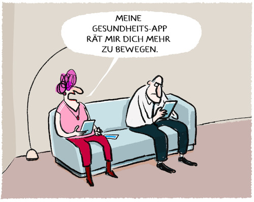 Cartoon: Bewegung... (medium) by markus-grolik tagged gesundheit,fitness,app,software,online,ehe,partner,mann,frau,beziehung,alter,digitalisierung,gesundheit,fitness,app,software,online,ehe,partner,mann,frau,beziehung,alter,digitalisierung