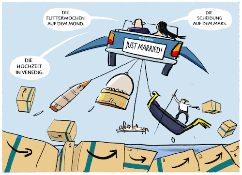 Cartoon: Bezos heiratet.... (medium) by markus-grolik tagged amazon,usa,us,bezos,jeff,venedig,mars,mond,ehe,hochzeit,luxus,reichtum,scheidung,sanchez,amazon,usa,us,bezos,jeff,venedig,mars,mond,ehe,hochzeit,luxus,reichtum,scheidung,sanchez
