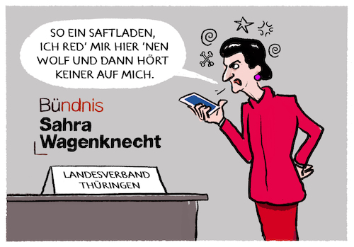 Cartoon: BSW Thüringen... (medium) by markus-grolik tagged katja,wolf,bsw,chefin,gernot,süßmuth,landesparteitag,anke,wirsing,sahra,wagenknecht,thüringen,gera,katja,wolf,bsw,chefin,gernot,süßmuth,landesparteitag,anke,wirsing,sahra,wagenknecht,thüringen,gera