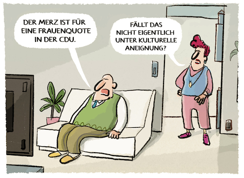 Cartoon: CDU-Modernisierung (medium) by markus-grolik tagged frauenquote,cdu,union,merz,deutschland,merkel,frauenbild,partei,modernisierung,parteitag,konservativ,kuturelle,aneignung,frauenquote,cdu,union,merz,deutschland,merkel,frauenbild,partei,modernisierung,parteitag,konservativ,kuturelle,aneignung