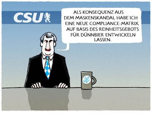 Cartoon: CSU Compliance (medium) by markus-grolik tagged söder,matrix,compliance,maskenskandal,csu,sauter,nüsslein,amigo,provision,berater,söder,matrix,compliance,maskenskandal,csu,sauter,nüsslein,amigo,provision,berater