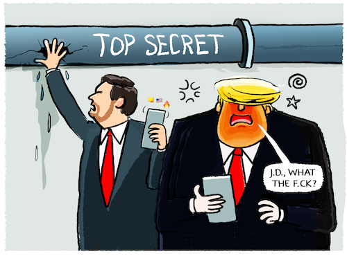 Cartoon: Datenleck durch Chat-Panne... (medium) by markus-grolik tagged usa,trump,us,regierung,jemen,top,secret,militaer,kriegsplanung,militaerschlag,huthis,signal,chatpanne,chat,verteidigungsminister,pete,hegseth,jd,vance,usa,trump,us,regierung,jemen,top,secret,militaer,kriegsplanung,militaerschlag,huthis,signal,chatpanne,chat,verteidigungsminister,pete,hegseth,jd,vance