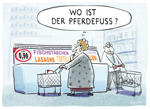 Cartoon: Der mündige Verbraucher... (medium) by markus-grolik tagged einkaufen,muh,kuh,rindfleisch,lebensmittelskandal,sparen,mindestlohn,hackfleisch,ilse,aigner,pferdefleisch,geil,ist,geiz,billig,tiefkühlfach,aldi,discounter,lebensmittel,rewe,edeka,konsument